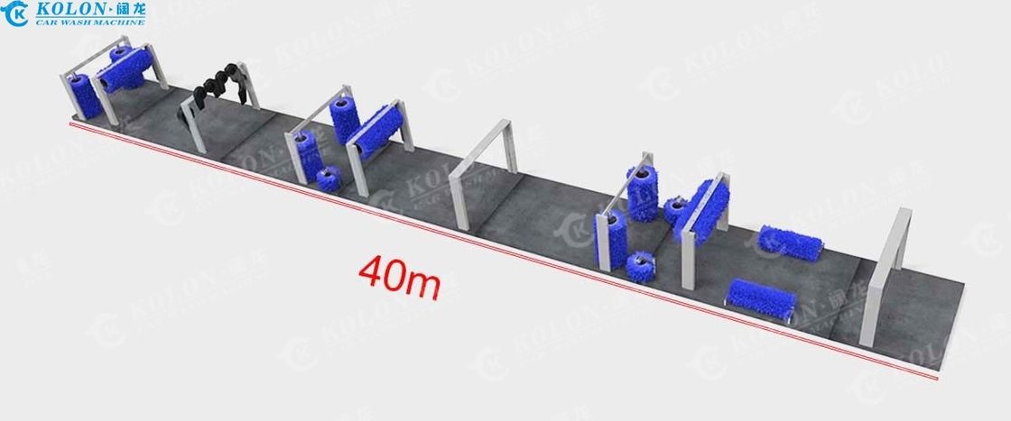 15 Brushes Tunnel Car Wash Machine dengan 15 Brushes Hot Dip Galvanized Steel Frame dan Soft Touch Brushes for Long Lasting panjang 40000mm